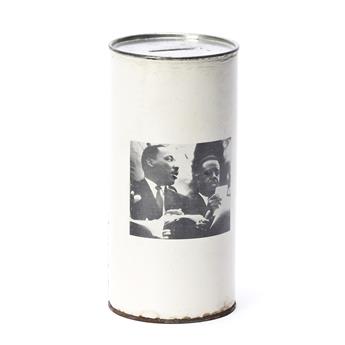 (CIVIL RIGHTS.) Donation can for the Southern Christian Leadership Conference, with an SCLC donation tag.